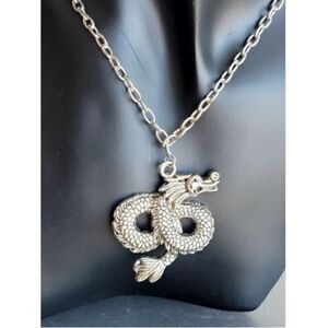 Vintage Sea  Serpent/Dragon Silver-tone Pendant Necklace.